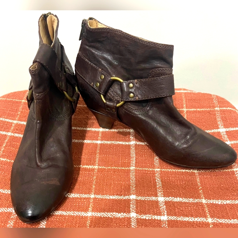 Frye Brown Ankle Boots with Buckle Detail
